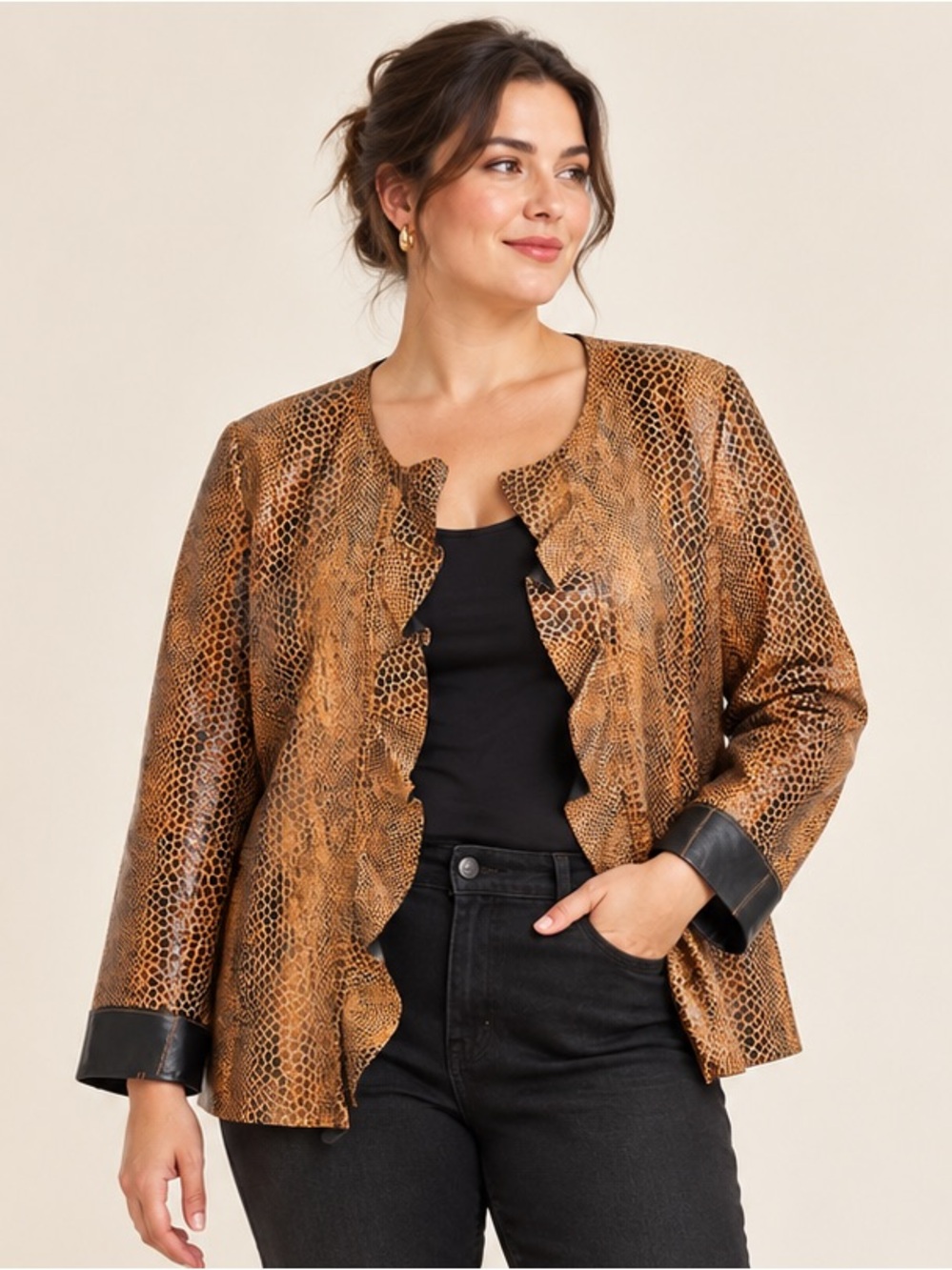 Chico's Leather Animalia Reversible Kelsey Jacket Size 2 Chicos